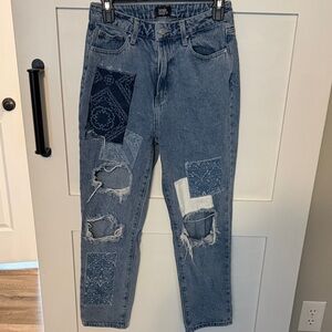 Stylish Blue Patchwork Women’s Jeans